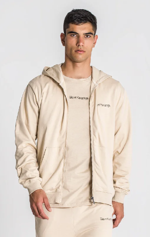 comfortable hoodies for men -Beige Essential Micro Hoodie Jacket