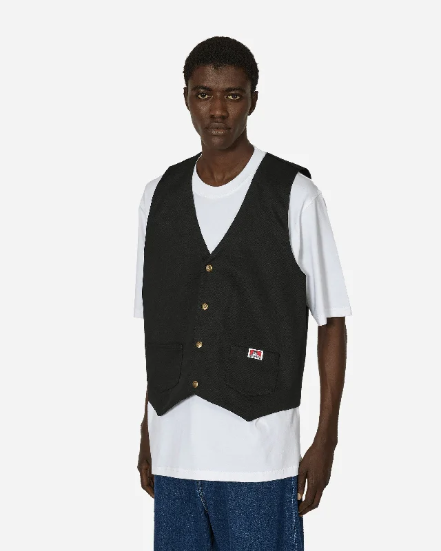 men's waistcoats for business -Solid Vest Black