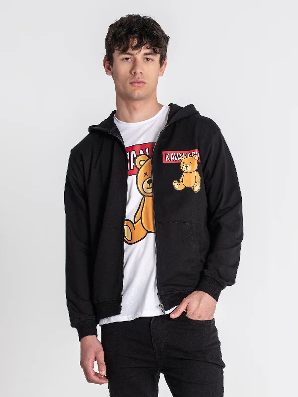 men's fashion hoodies -Black Bear Alert Hoodie Jacket