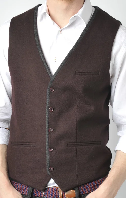 men's military-style vests -Burgundy Vest with Grey Piping (Big & Tall)