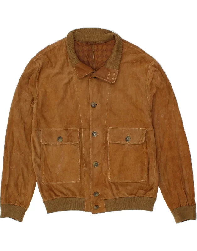 sleeveless jackets for men -BURLINGTON Mens Suede Bomber Jacket IT 54 2XL Brown Suede