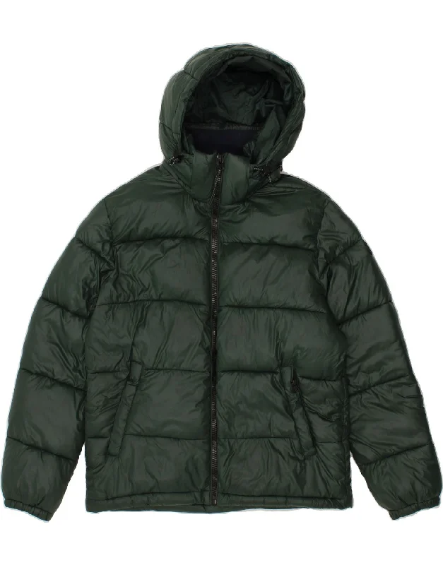 men's stylish knit vests -CELIO Mens Hooded Padded Jacket UK 40 Large Green Polyamide