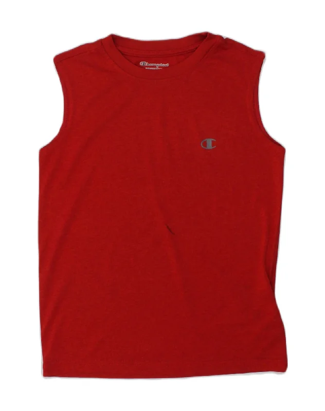 men's stylish knit vests -CHAMPION Boys Vest Top 7-8 Years Small Red Polyester