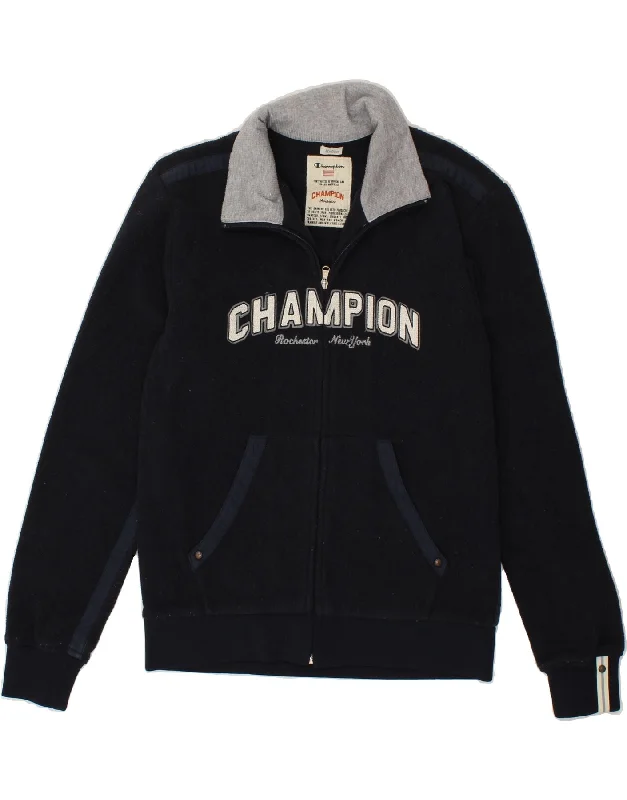 men's casual vest jackets -CHAMPION Mens Graphic Fleece Jacket UK 38 Medium Navy Blue Polyester