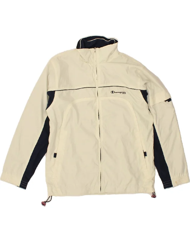 men's vest jackets for fall -CHAMPION Mens Rain Jacket UK 36 Small Off White Colourblock Polyester