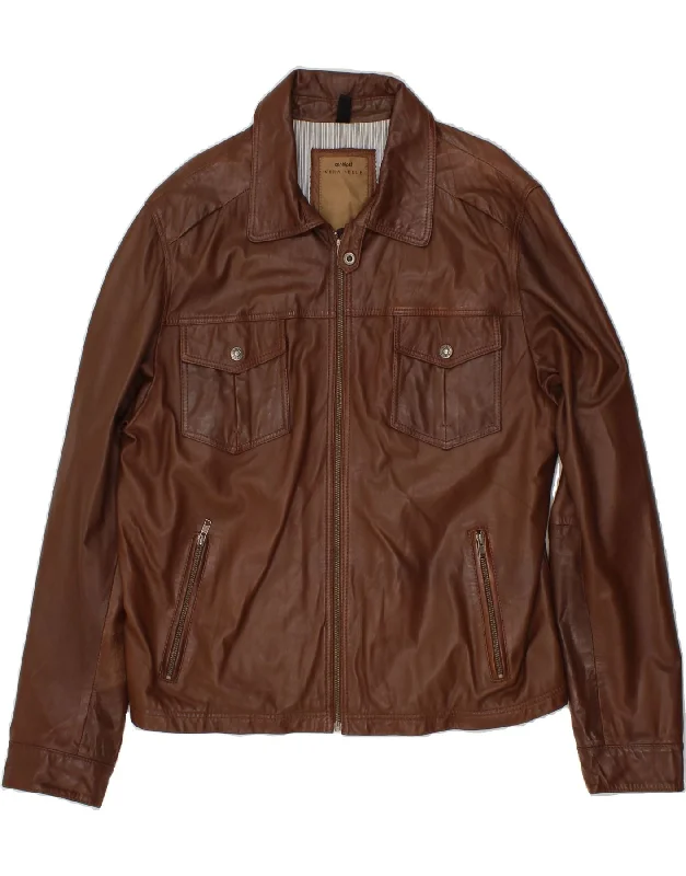 trendy vests for men -CONBIPEL Mens Slim Bomber Leather Jacket IT 56 3XL Brown Leather