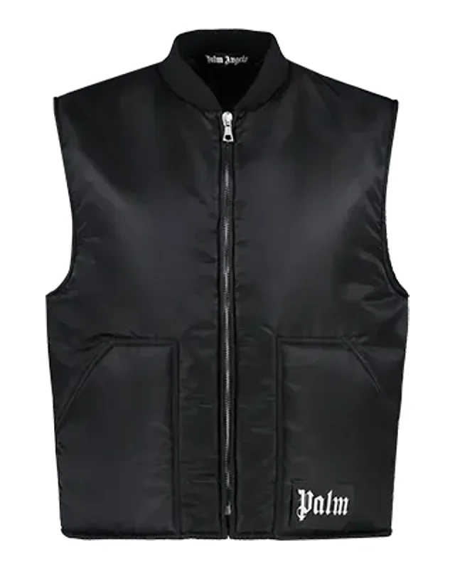 men's slim-fit sleeveless vests -Curved Logo Vest Black