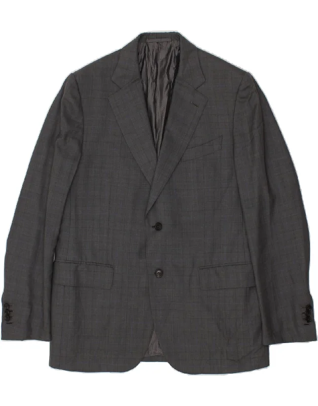 urban style vests for men -ERMENEGILDO ZEGNA Mens 2 Button Blazer Jacket IT 54 XL Grey Check Wool