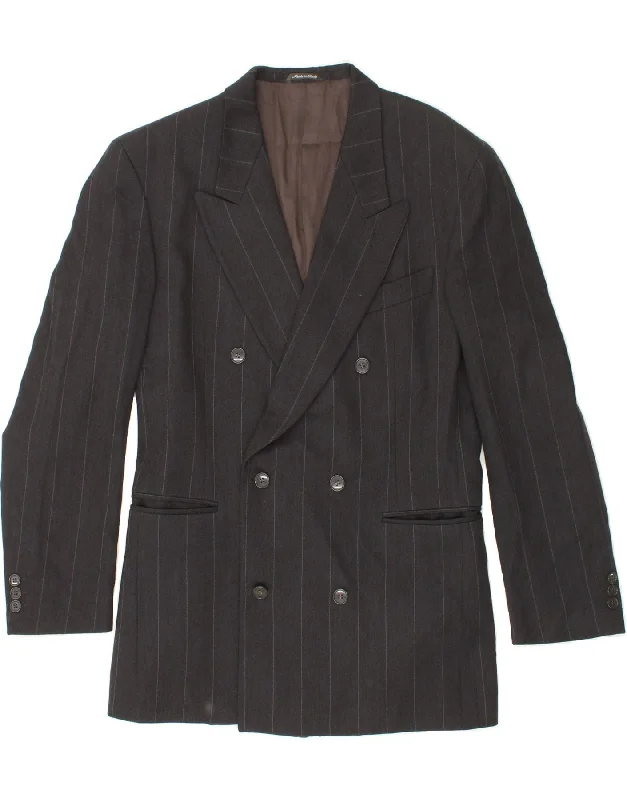 lightweight waistcoats for men -FERRE Mens Double Breasted Blazer Jacket IT 50 Large Grey Pinstripe Wool