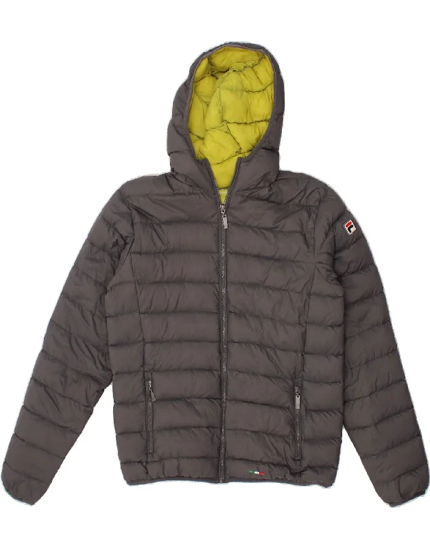 men's reversible vests -FILA Mens Hooded Padded Jacket UK 38 Medium Grey Polyamide