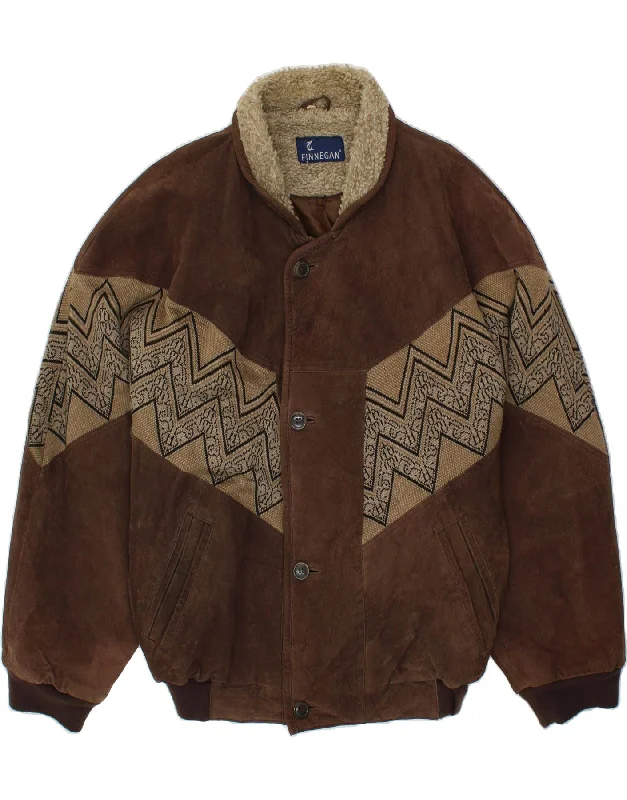 leather vests for men -FINNEGAN Mens Suede Jacket IT 54 2XL Brown Chevron Suede