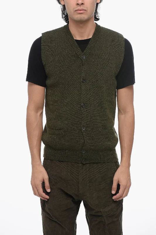 men's fashion vests -Golden Goose V Neck Buttoned Wool Vest