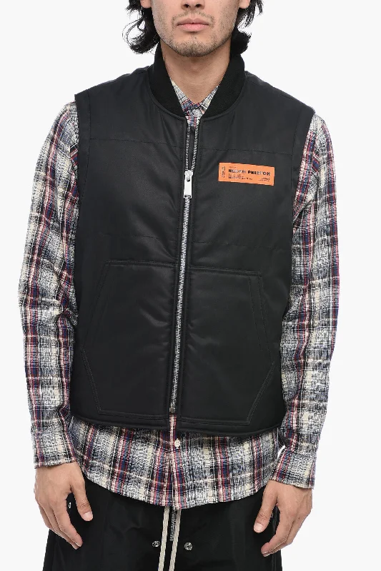 men's vests with zippers -Heron Preston Oversized Paded Vest with Logo Print