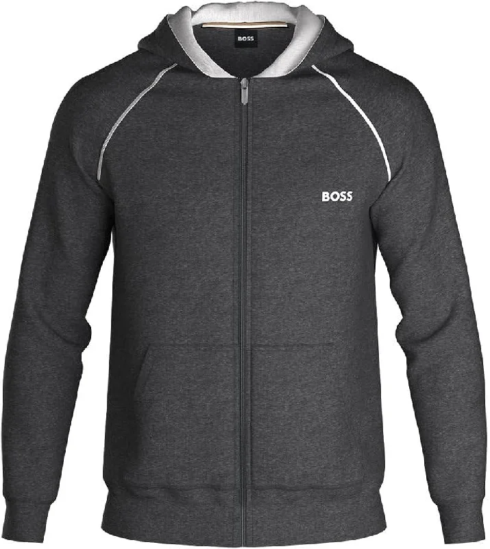 cotton hoodies for men -HUGO BOSS Men Mix&Match Logo Zip Up Cotton Hoodie Asphault Grey