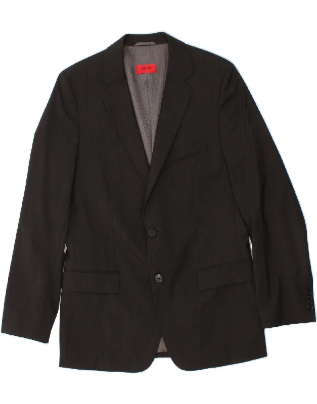 men's designer waistcoats -HUGO BOSS Mens 2 Button Blazer Jacket IT 50 Large Black Lambswool