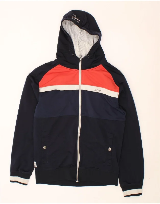 men's vest jackets -JACK & JONES Mens Hooded Bomber Jacket UK 40 Large Navy Blue Colourblock