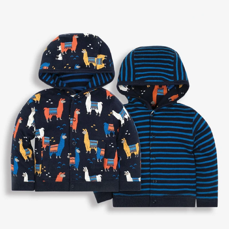 slim-fit hoodies for men -Jojo Maman Bebe Kids Navy Llama Print Reversible Hoodie/Jacket