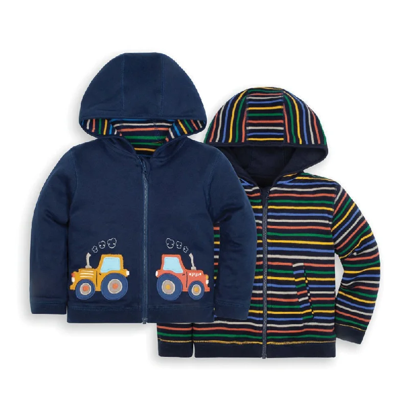 embroidered hoodies for men -Jojo Maman Bebe Kids Navy Tractor Reversible Hoodie