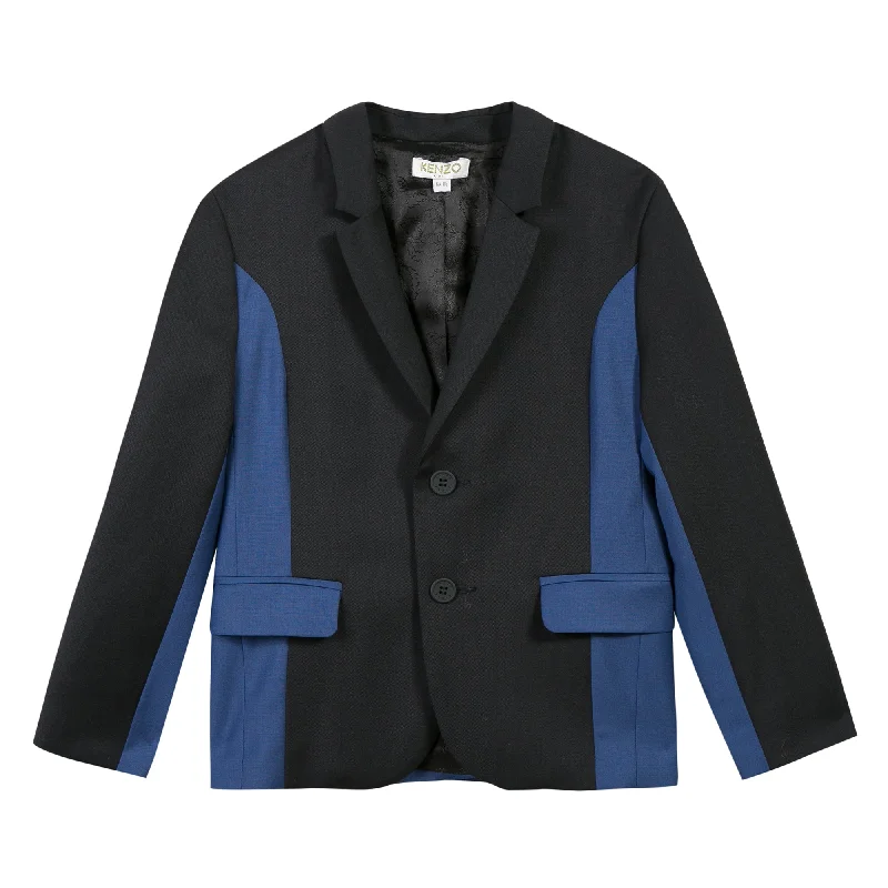 multi-pocket vests for men -Kenzo Kids Boy Black & Blue Suit Jacket