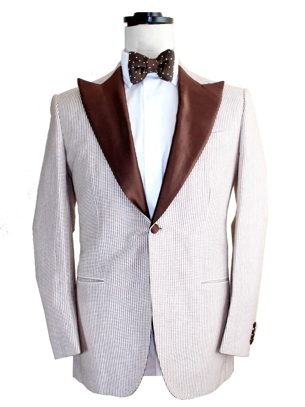 warm vest jackets for men -Kiton Blazer Brown White Stripes Wool Linen Dinner Jacket EUR 50/ US40 R REDUCED - SALE