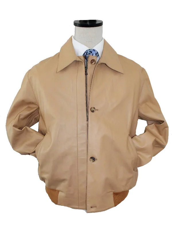 puffer vests for men -Kiton Leather Jacket Tan EUR 54 / US 44 SALE