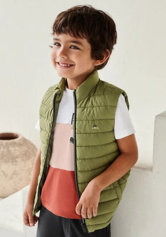 cotton waistcoats for men -Mayoral Boy Lightweight Padded Vest, Leaf Green