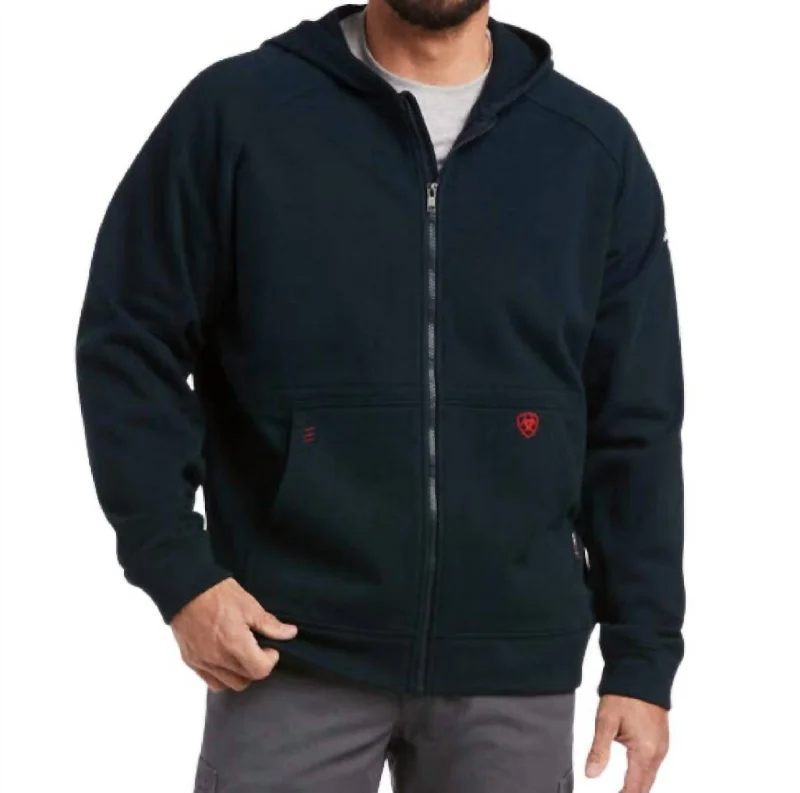 men's long sleeve sweatshirts -Men's Primo Fleece Alloy Flag Full Zip Hoodie In Navy