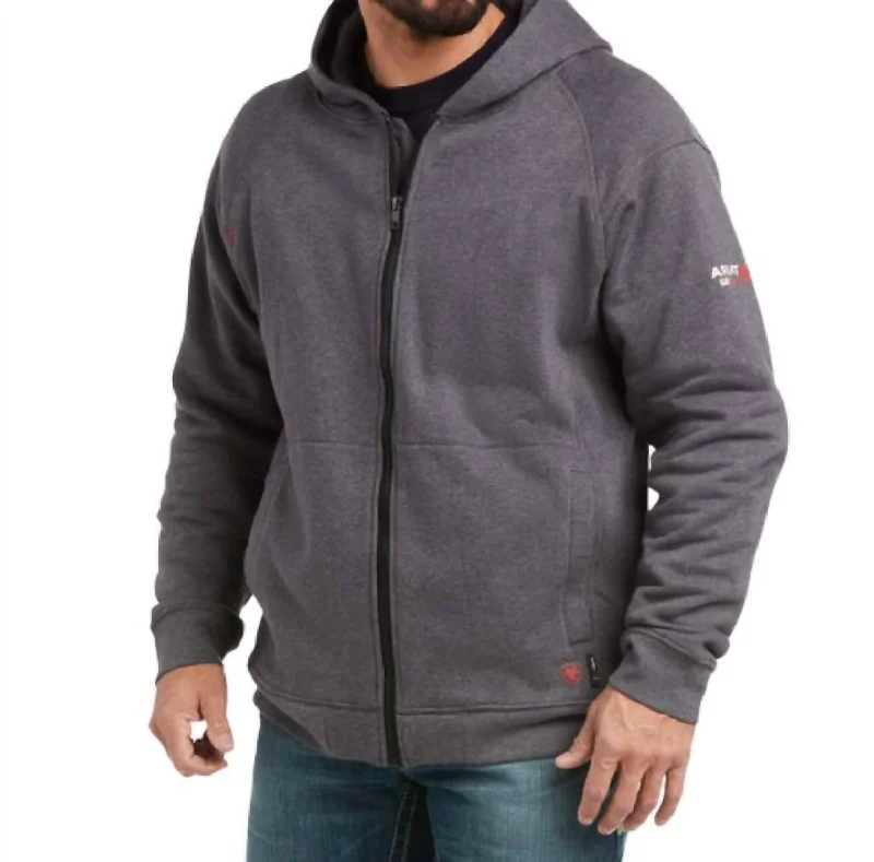 men's hoodies with pockets -Men's Rev Full Cover Flag Full Zip Hoodie In Charcoal Heather