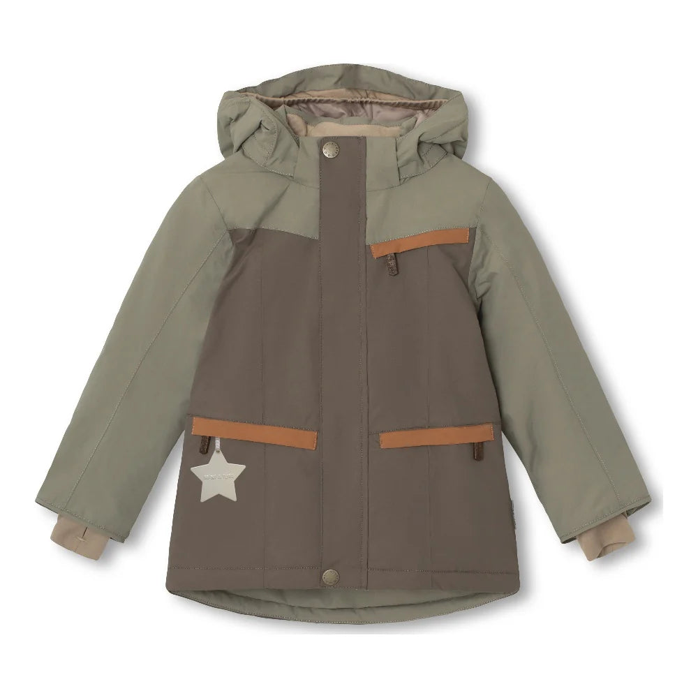 men's premium vests -MINI A TURE Kids VESTYN Color-Block Winter Jacket in Morel Grey