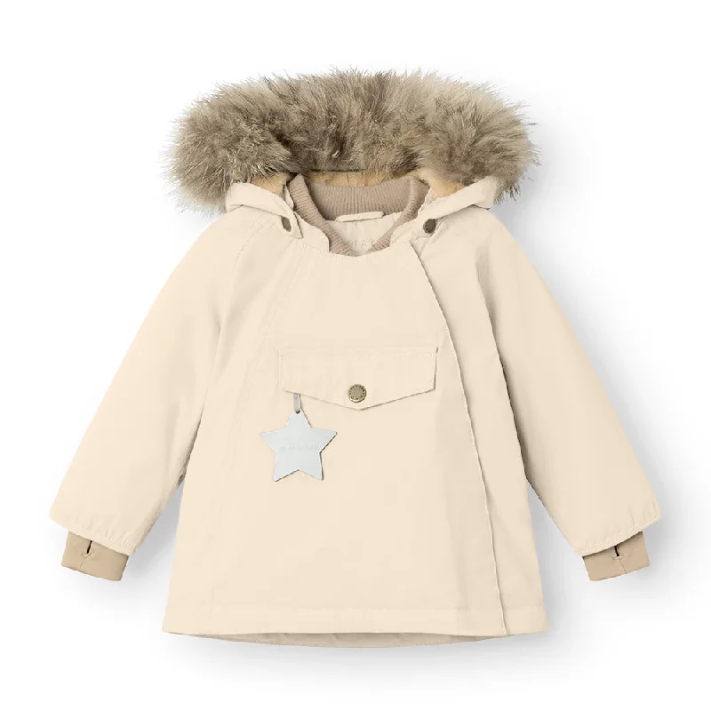 button-up waistcoats for men ->MINI A TURE Kids WANG Winter Jacket w/ Fur Hat - Angora Cream