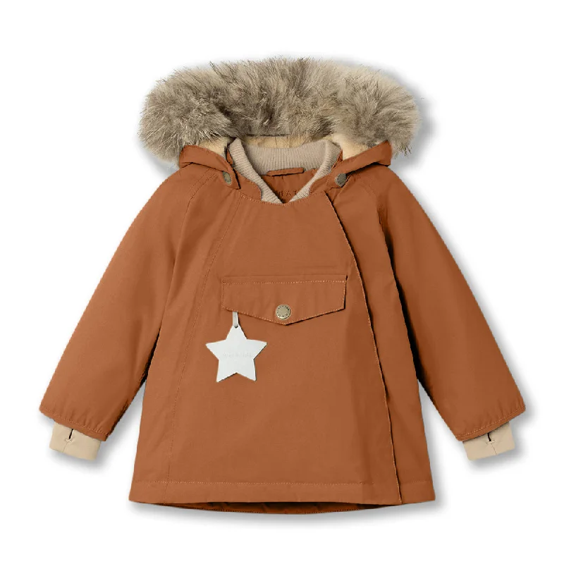 men's sporty vests ->MINI A TURE Kids WANG Winter Jacket w/ Fur Hat - Leather Brown