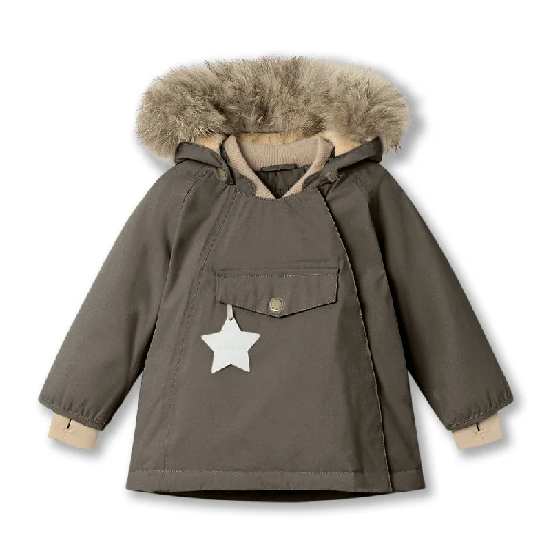 men's waistcoats for suits ->MINI A TURE Kids WANG Winter Jacket w/ Fur Hat - Tarmac green