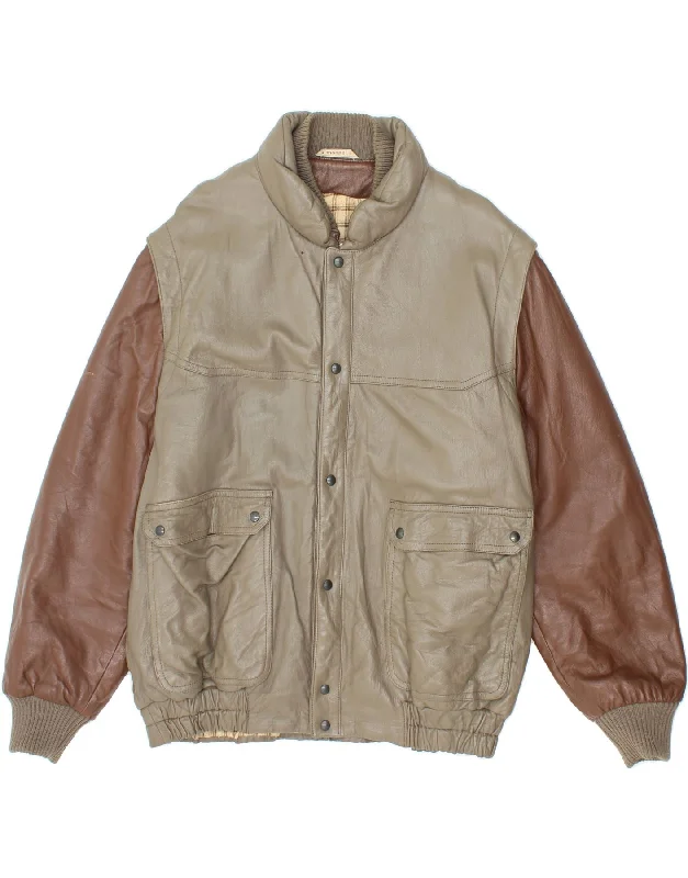 men's stylish vest jackets -MONPEL Mens Leather Jacket IT 50 Large Brown Colourblock Leather