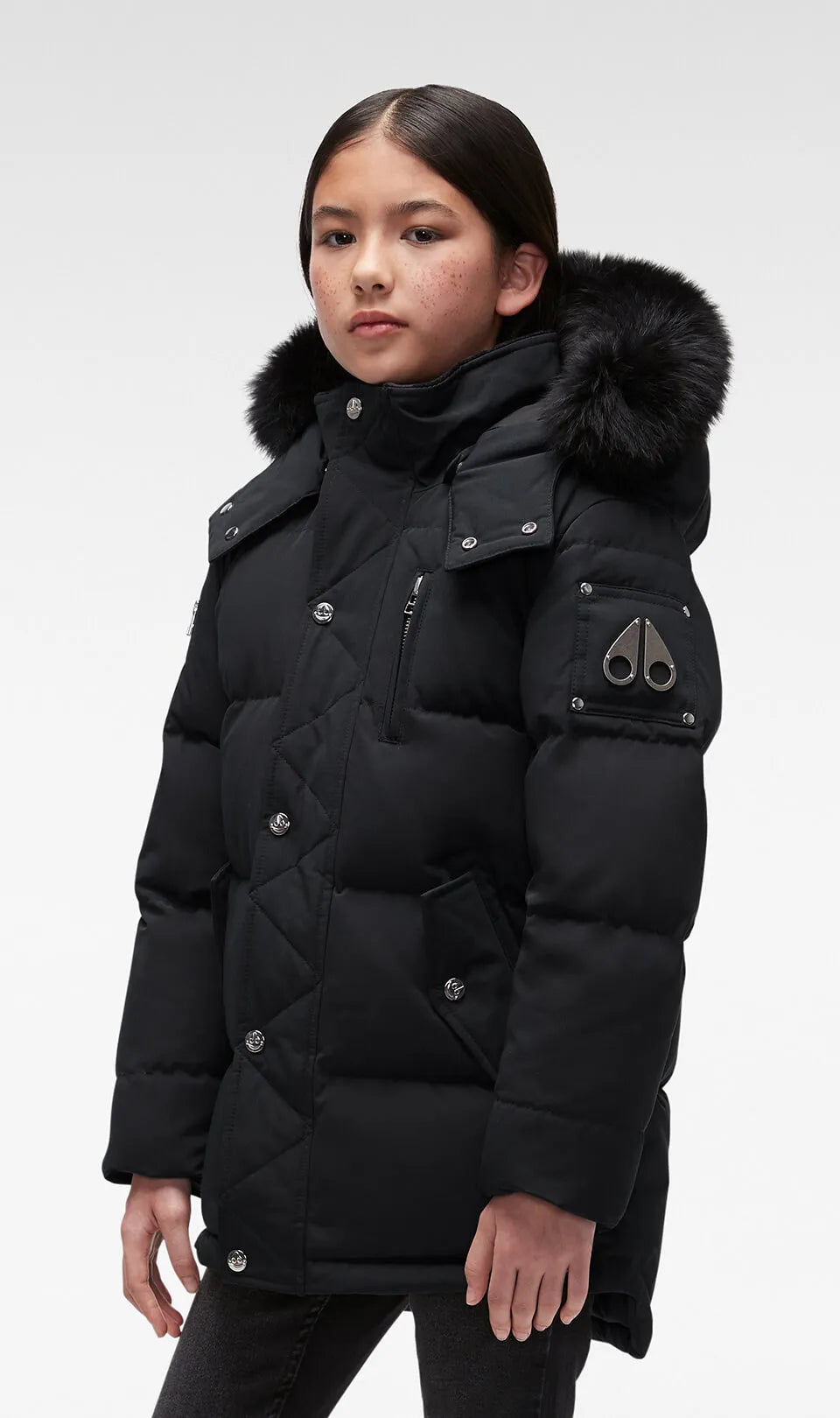 men's stylish knit vests -Moose Knuckles Kids Unisex Original 3Q Winter Jacket in Black / Black Fox Fur