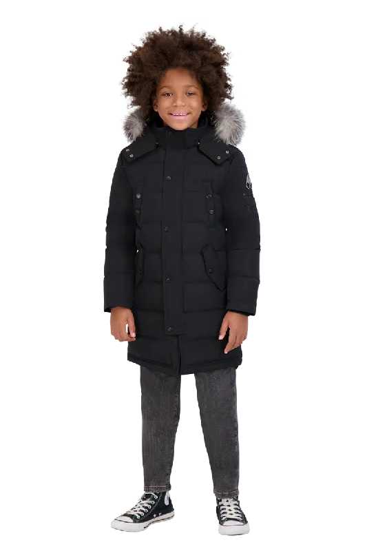 lightweight waistcoats for men -Moose Knuckles Kids Unisex Winter Jacket Parka in Black / Black Frost Fox Fur