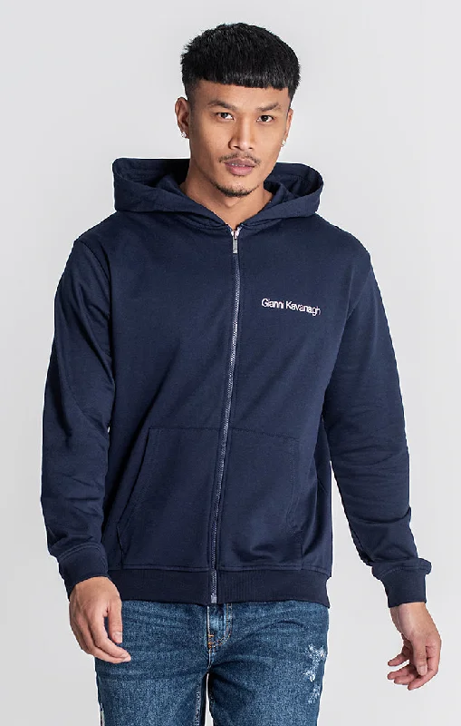 men's hoodies for casual outings -Navy Blue Essential Micro Hoodie Jacket