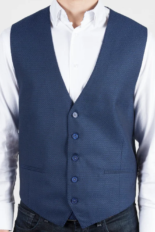 men's puffer vests -Navy Jacquard Formal Vest