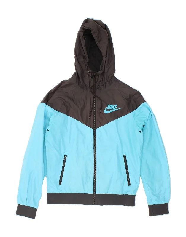 modern waistcoats for men -NIKE Mens Hooded Rain Jacket UK 36 Small Blue Colourblock Polyester