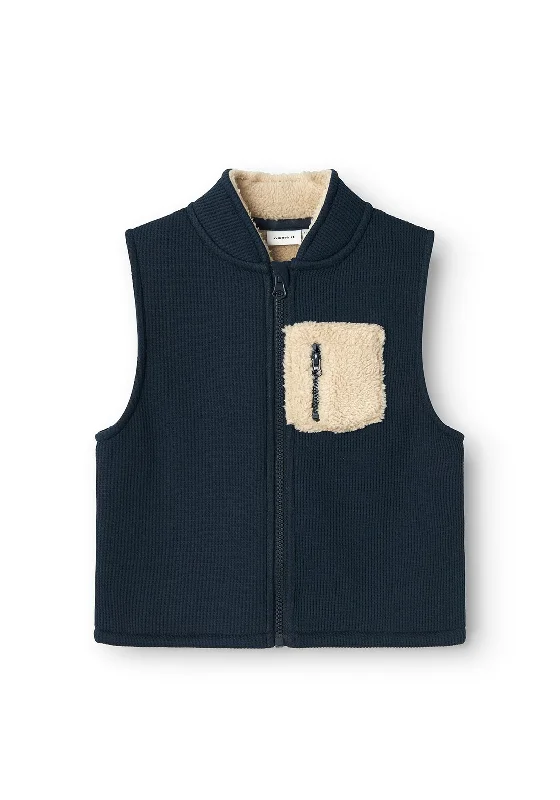 outdoor activity vests for men -Name It Mini Boy Sabon Sleeveless Teddy Vest, Dark Sapphire