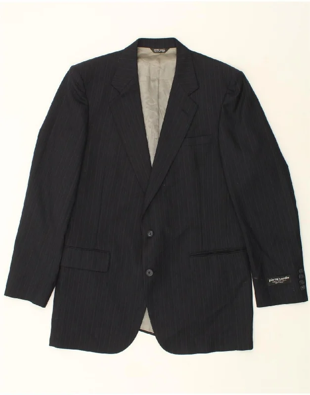 stylish formal vests for men -PIERRE CARDIN Mens 2 Button Blazer Jacket UK 38 Medium Navy Blue Pinstripe