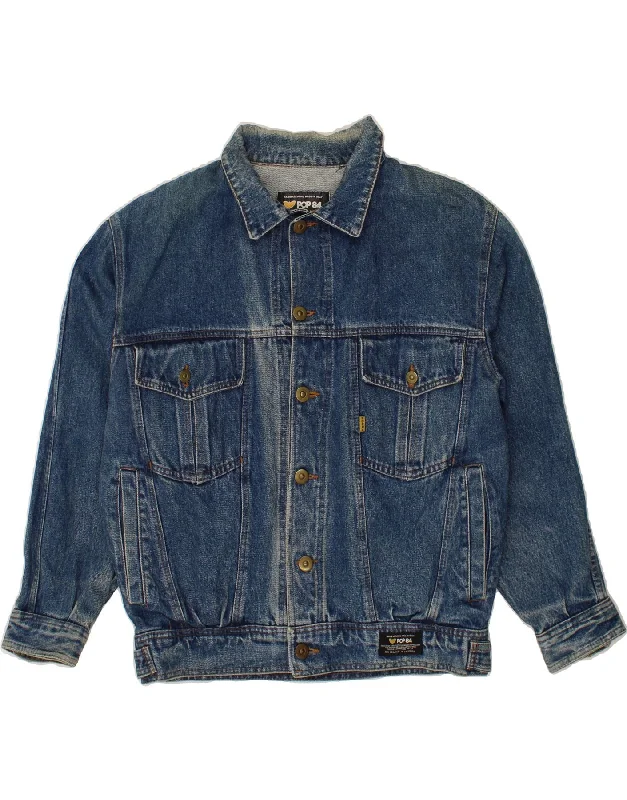 urban style vests for men -POP 84 Mens Denim Jacket UK 38 Medium Blue Cotton