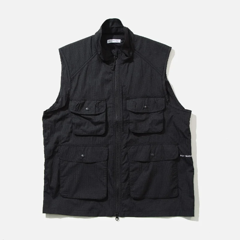 men's zippered waistcoats -Pop Safari Vest - Black