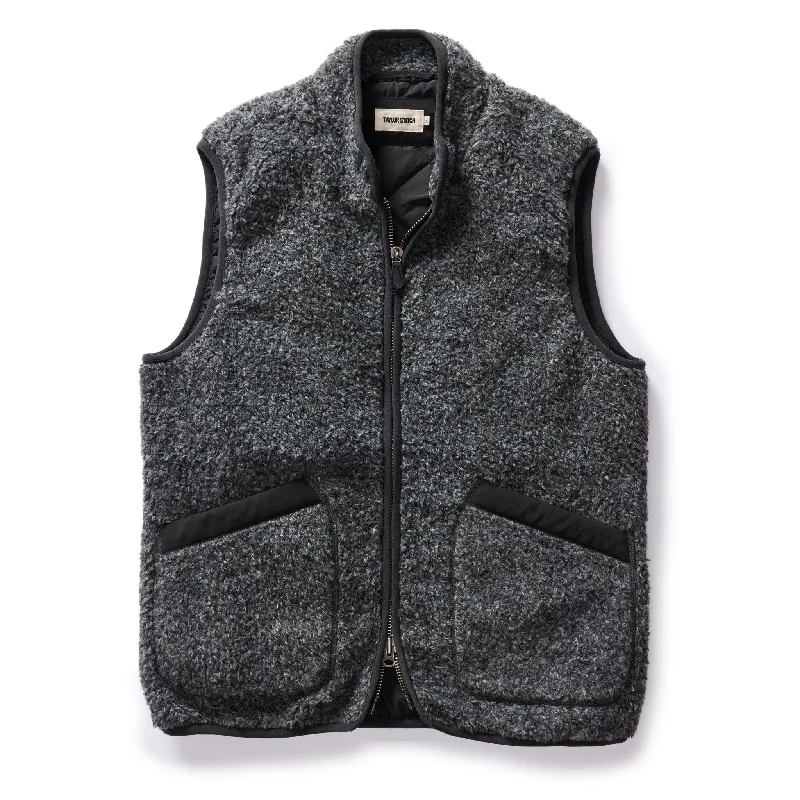 men's fleece-lined vests -The Port Vest in Coal Marl Boucle Fleece