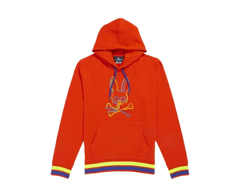 men's classic pullovers -Psycho Bunny Barbon Neon Glow Bonfire Orange Hoodie B6H120Q1FT-BNF