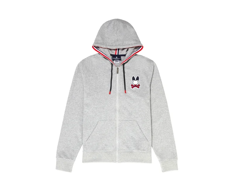 zip-up hoodies for men -Psycho Bunny Brancote Heather Grey/Navy/Red/White Men's Hoodie B6H802J1CO-HGY