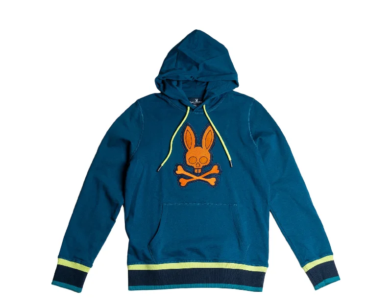 black hoodies for men -Psycho Bunny Corby Twill Logo Midnight Ocean Blue Hoodie B6H210Q1FT-MNA