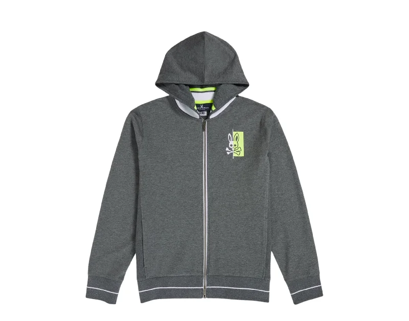 stylish hoodies for men -Psycho Bunny Dovedale Zip-Up Heather Storm/Lime Men's Hoodie B6H204N1FT-HST