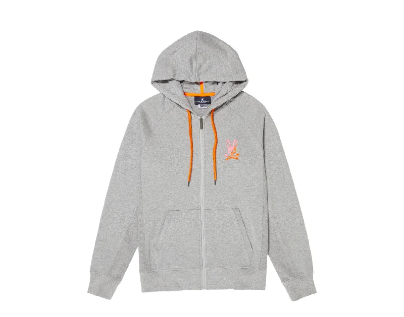 hoodies for men for working out -Psycho Bunny Drake Zip-Up Heather Grey/Orange Men's Hoodie B6H972L1FT-HGY