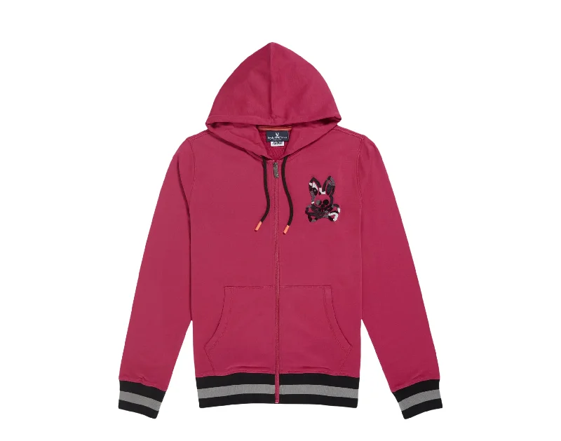 comfortable hoodies for men -Psycho Bunny Howgate Camo Cranberry Hoodie B6H209Q1FT-CRAN