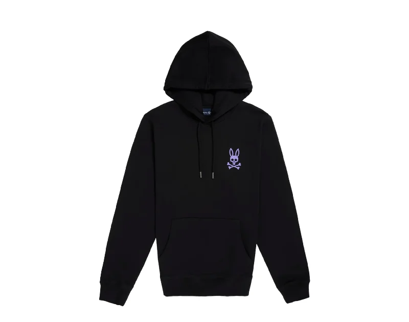 pullover hoodies for men -Psycho Bunny Men's Chicago HD Dotted Hoodie Black/Purple B6H456Z1FT-BLK